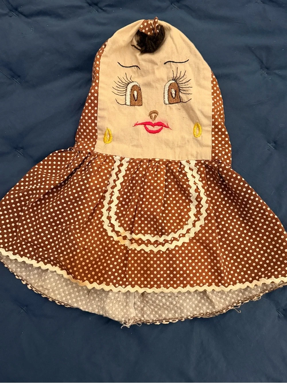 Vintage Blender Cover with Doll Like Face and Brown Polka Dot Dress